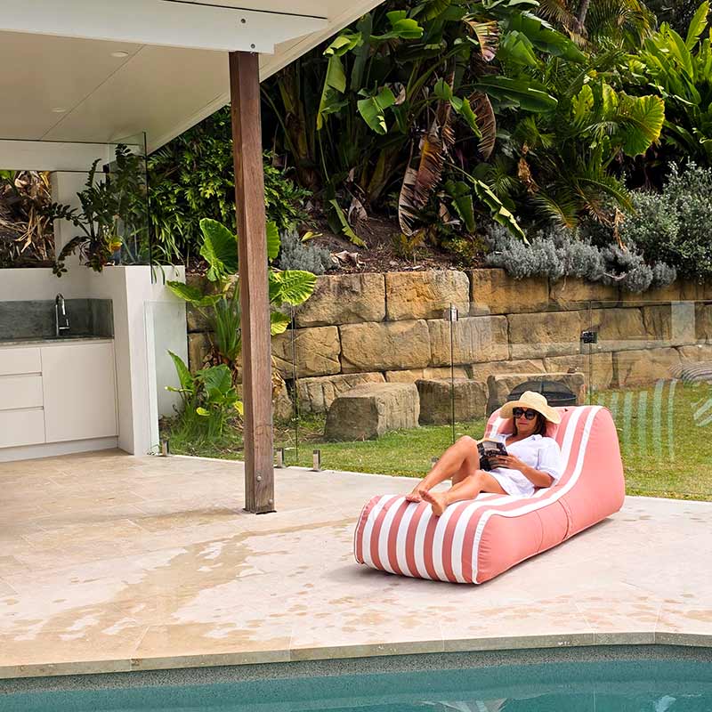 Poolside Bean Bag Lounger in Blush Stripe - Outdoor Comfort