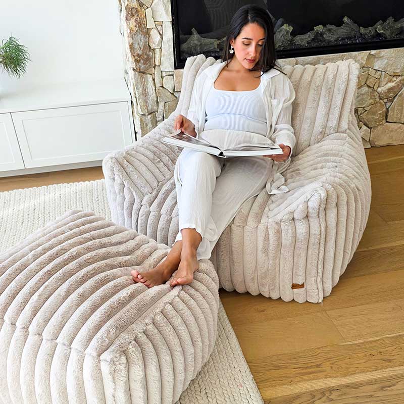 Modern Bean Bag Armchair – Callie in Soft Champagne Fabric