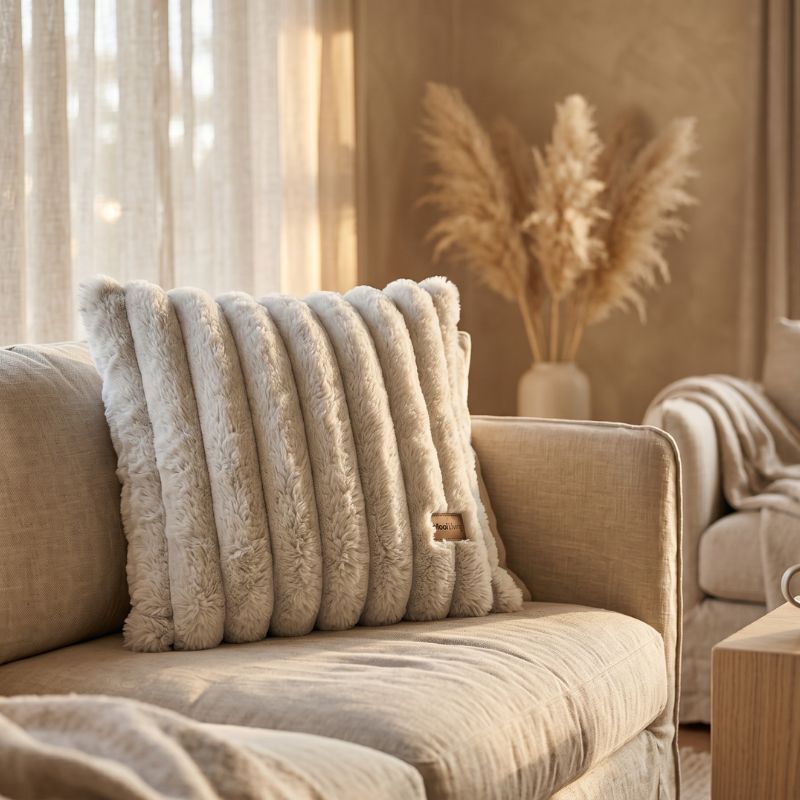 Cream corduroy faux fur cushion indoor Bean Bag by Mooi Living, with a Mooi Living brand label. This cushion is a perfect match to our Callie Armchair, Brooklyn Cord Chair, and Cloud Lounge Mat.