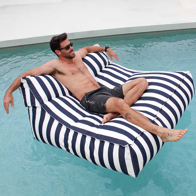 Lana Outdoor Bean Bag Lounger – Doubles as a Resort Pool Float - Navy Stripe