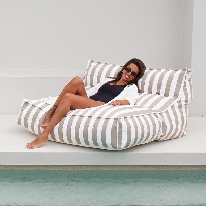 Taupe Stripe Lana Outdoor Bean Bag Lounger – Doubles as a Resort Pool Float