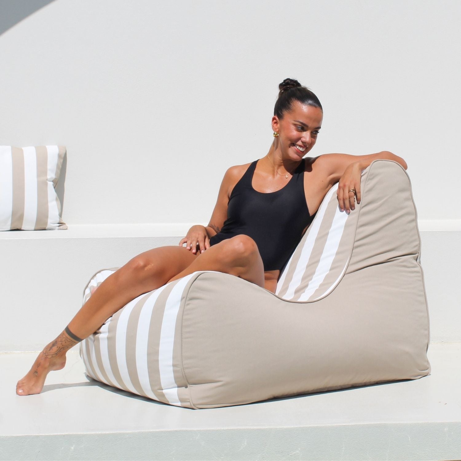 Bora Bora Bean Bag Chair (taupe & white stripe) poolside Bean Bag by Mooi Living,MOBORABB-STRI-TAU
