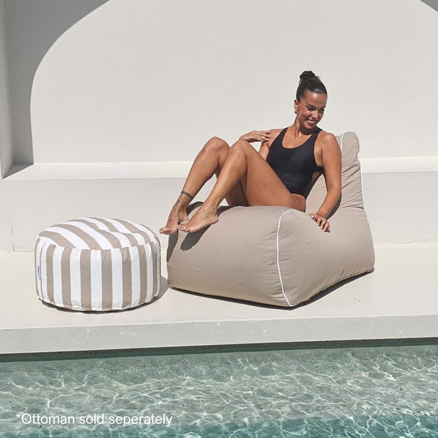 Bora Bora Bean Bag Chair (taupe & white stripe) outdoor Bean Bag by Mooi Living,MOBORABB-TAU