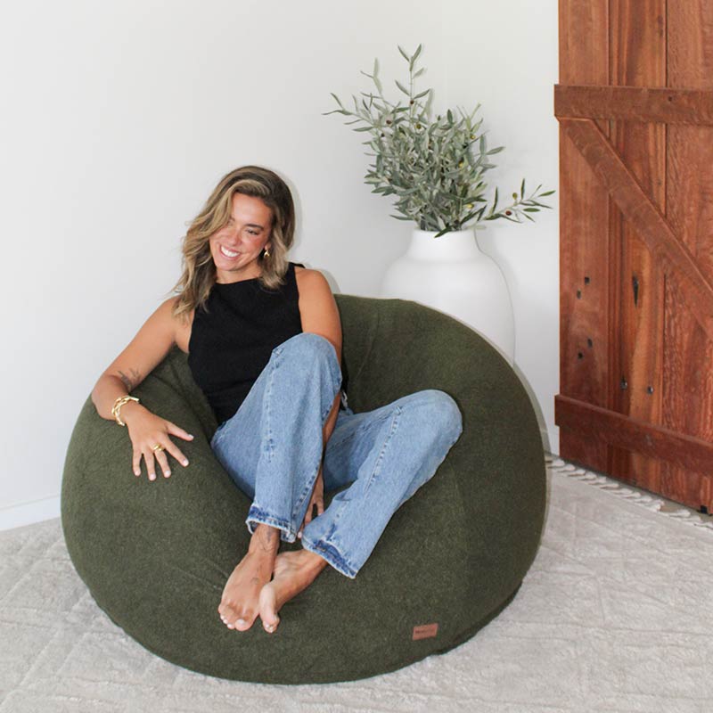 Designer Indoor Bean Bags - Olive Green Plush Pod indoor bean bag by Mooi Living