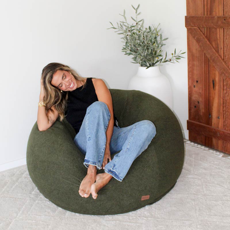 Designer Indoor Bean Bags - Olive Green Plush Pod indoor bean bag by Mooi Living