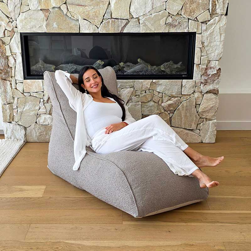 Lounge-worthy boucle bean bag in designer setting - Taupe
