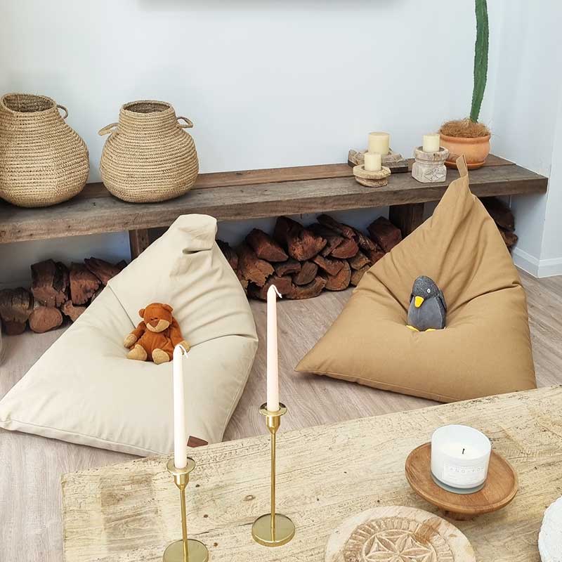 Mini Canvas Triangle Bean Bags | Tan |  indoor Bean Bag by Mooi Living