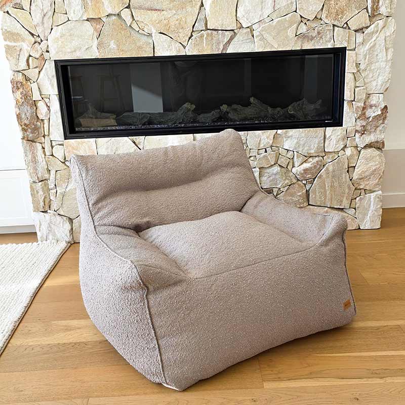 Serena Armchair Ottoman Set – Bouclé Bean Bag Chair Footrest