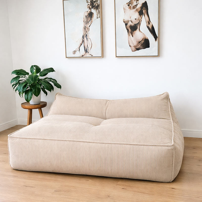 Mooi Double Seater Corduroy Bean Bag Lounger in Natural by Mooi Living in a neutral indoor setting.