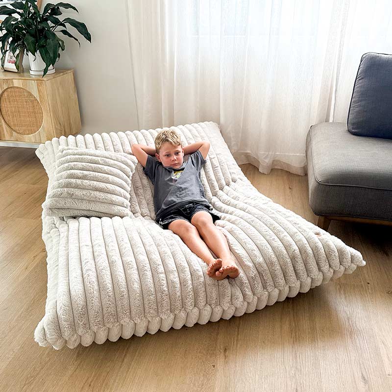 Champagne The Cloud Plush Bean Bag Mat styled alone indoor bean bag by Mooi Living in modern Australian home