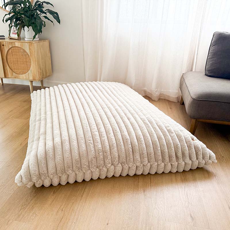 Plush champagne large bean bag designed for adult relaxation and comfort