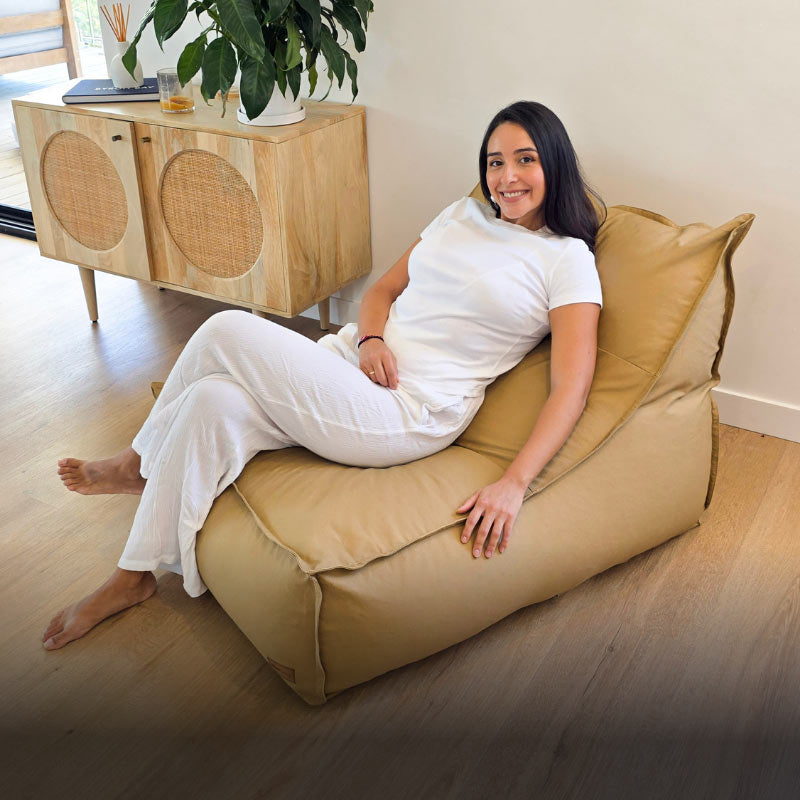 Mooi Living indoor bean bag chairs displayed in a contemporary living room setting.
