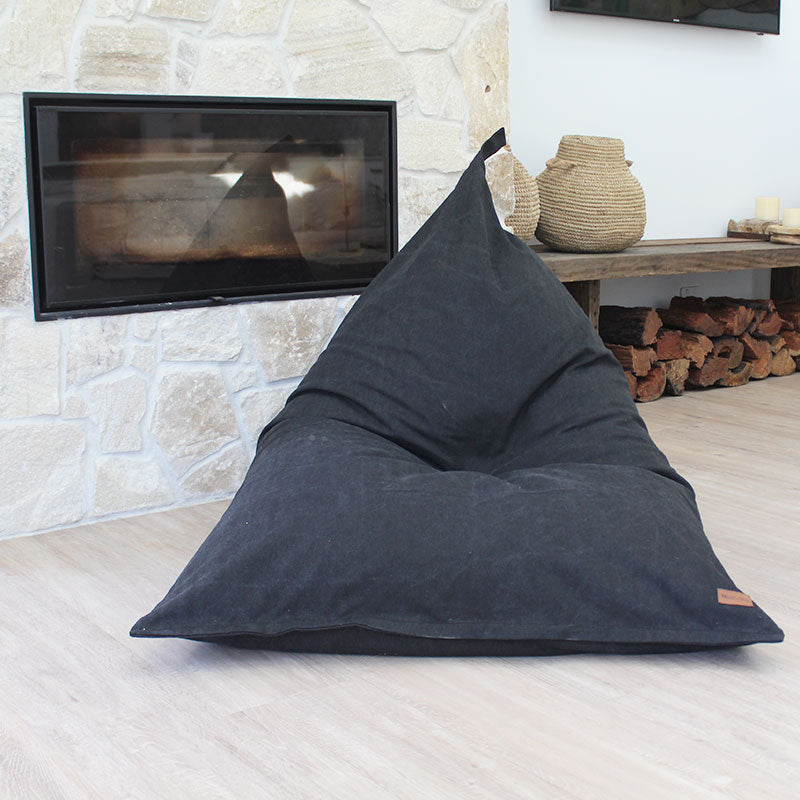 Canvas Triangle Bean Bag Chair | Black | Mooi Living