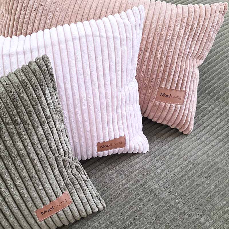 Olive Green, Beige, and Caramel corduroy cushions indoor Bean Bag by Mooi Living. with a Mooi Living brand label. These cushions are a perfect match to our Cord Chair, Double Cord Lounger, and Corduroy Cloud.