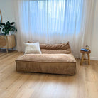 Caramel Mooi Double Seater Corduroy Bean Bag Lounger indoor bean bag by Mooi Living in a living room.