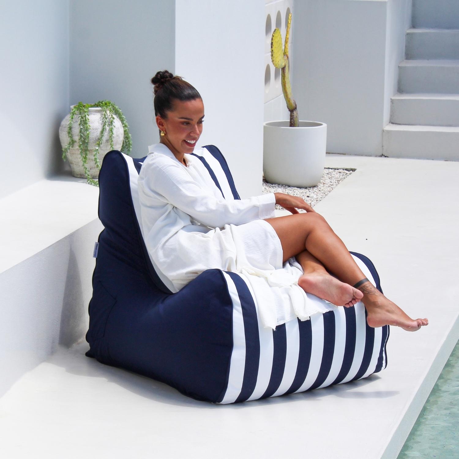 Navy & White Striped Outdoor Bora Bean Bag Chair by Mooi Living, MOBORABB-STRI-NAV