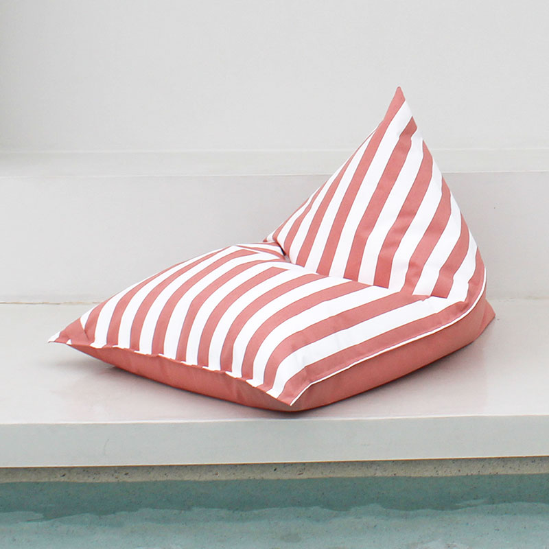 Reversible Outdoor Triangle Bean Bag in Blush and White Stripe