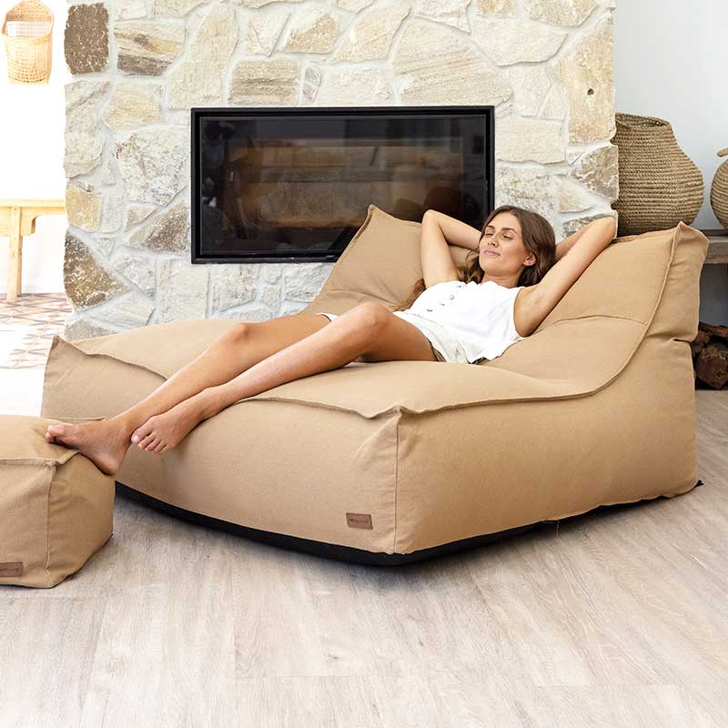 Double Boss Bean Bag – Stylish Double Seater in Washed Canvas - Tan by Mooi Living