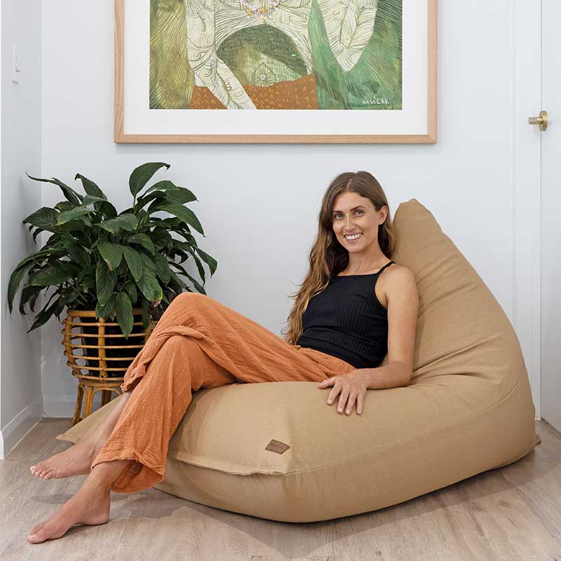 Canvas Triangle Bean Bag Chair | Tan | Mooi Living
