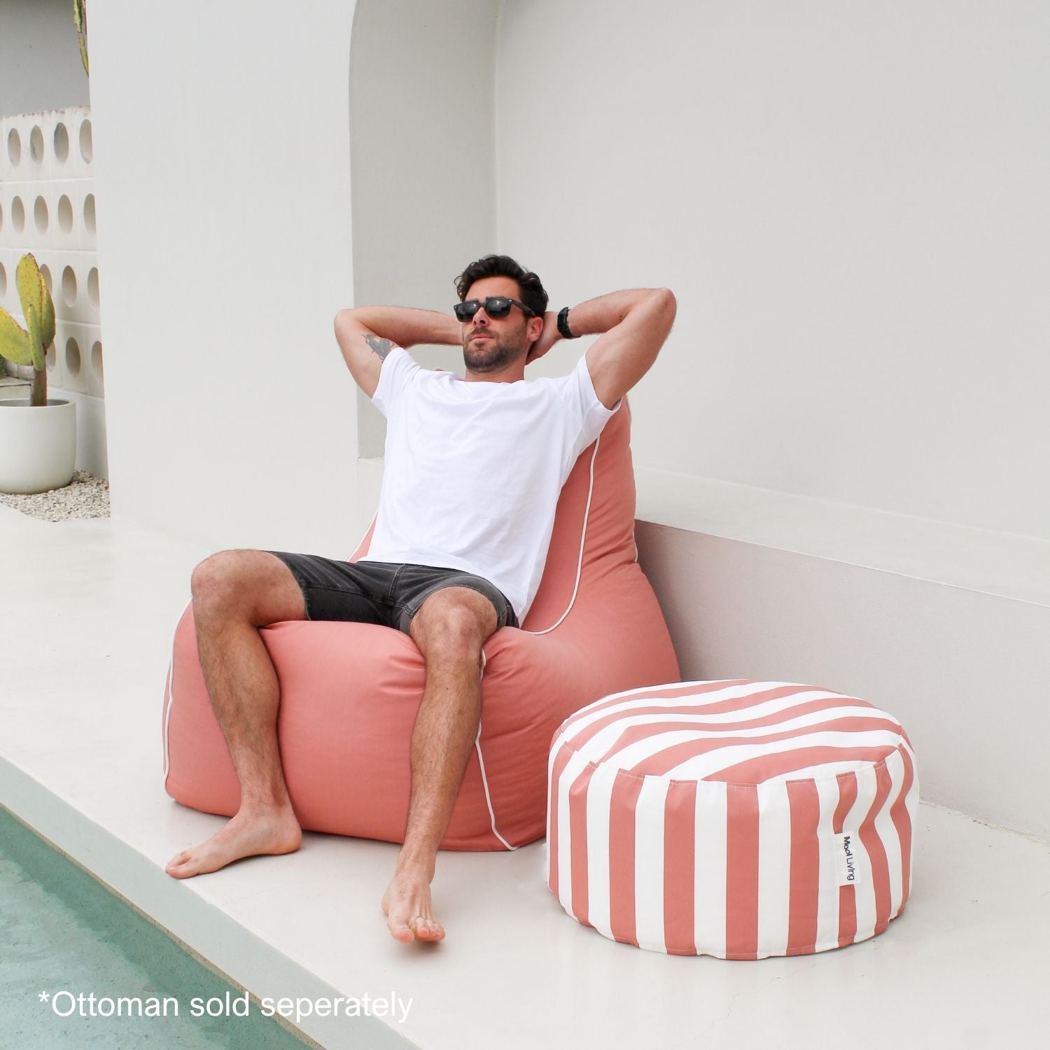 outdoor bora bora bean bag in blush solid with a matching ottoman,MOBORABB-BLUSH
