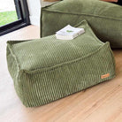 Mooi Cord Ottoman indoor bean bag by Mooi Living in Olive Green. Plush ribbed corduroy footrest or side table designed to complement the Mooi Cord Bean Bag Chair with stylish function.