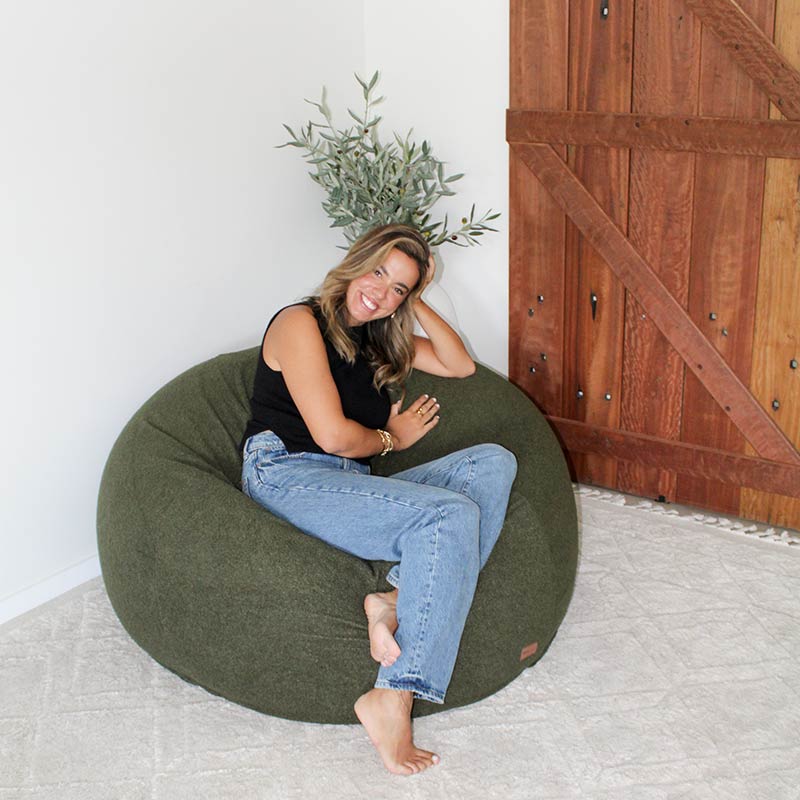 Designer Indoor Bean Bags - Olive Green Plush Pod indoor bean bag by Mooi Living