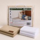 Folded Cotton Boss Bean Bag Chair cover in Natural and inner bags in a Mooi Living packaging.