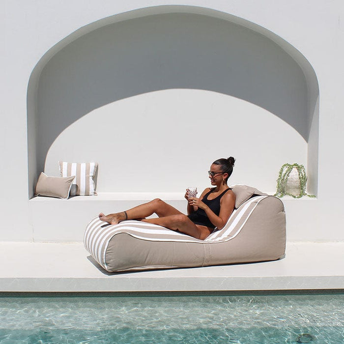 The Perfect Outdoor Bean Bag Lounger  outdoor Bean Bag by Mooi Living - Cojelo Suave Sunlounge in Taupe Stripe