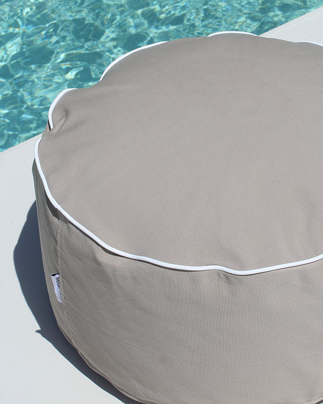 Taupe with White Piping Outdoor Ottoman by Mooi Living