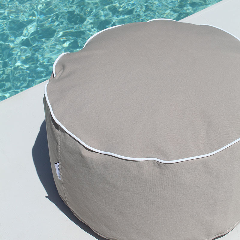 Taupe with White Piping Outdoor Ottoman by Mooi Living