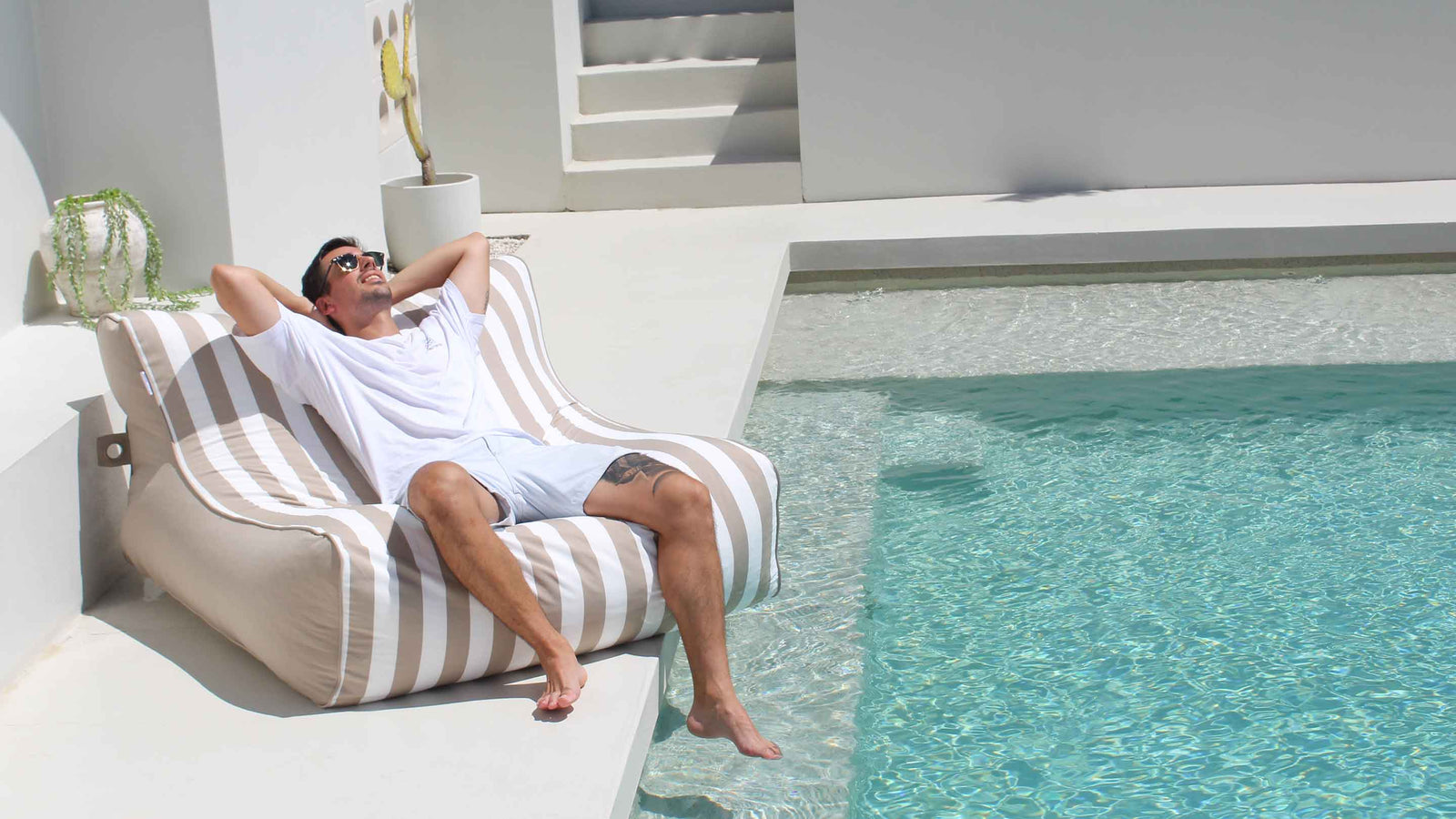 Taupe Stripe Chill UV Double Seater Lounger by Mooi Living